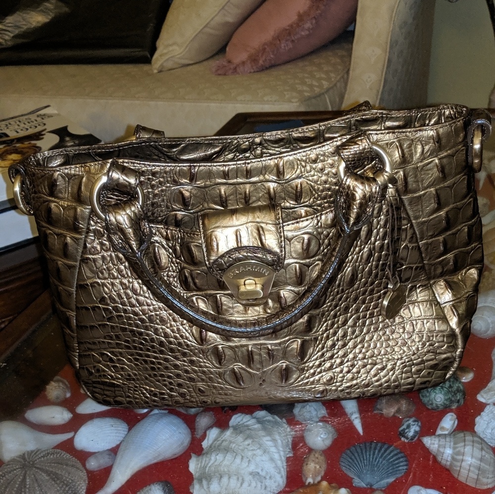 Gold bronze Brahmin satchel